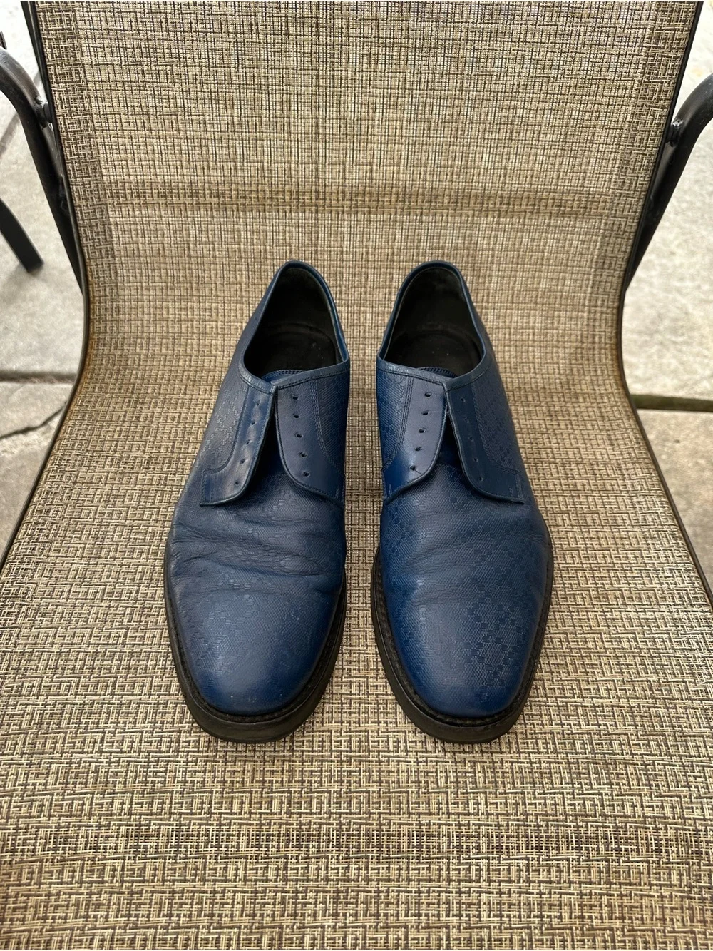 Gucci Derby Lace- Up Men’s Blue Leather Dress Shoes with COA.